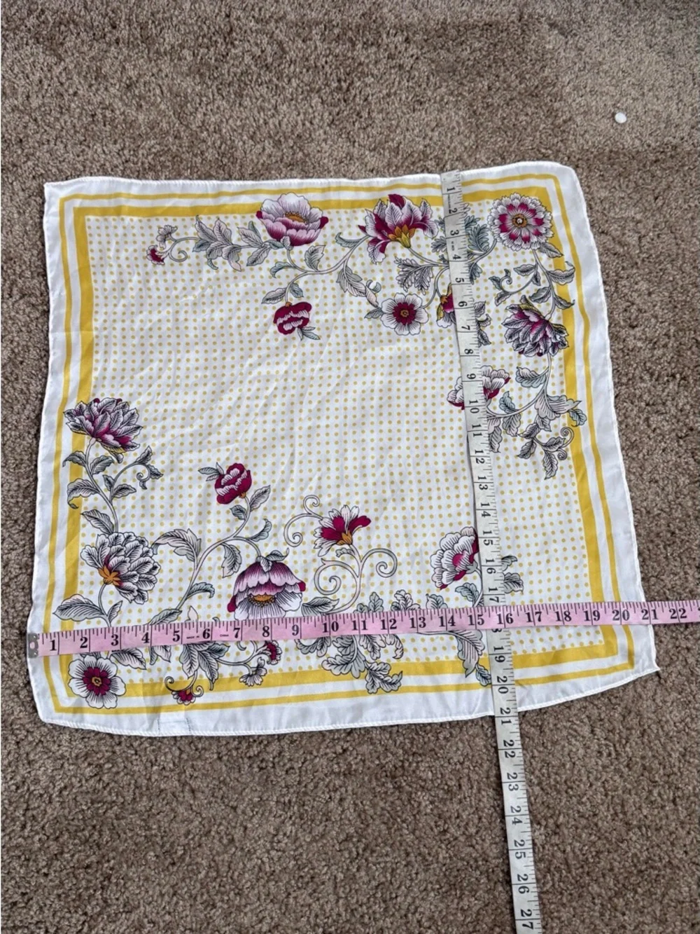 Floral Print Square Scarf in Yellow and Magenta